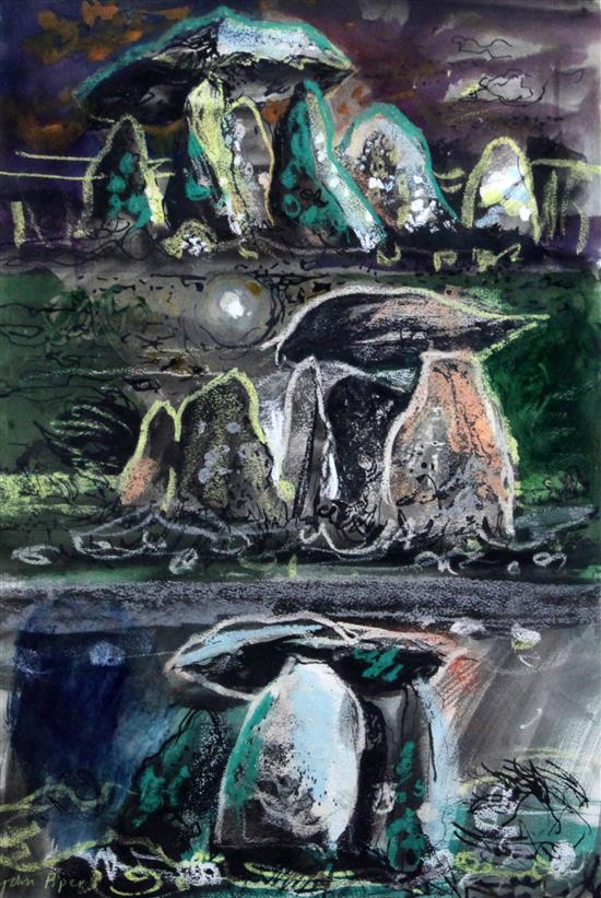 § John Piper (1903-1992) Pentre Ifan, Prescelly Hills, Pembrokeshire c.1975 22.5 x 15.25in.